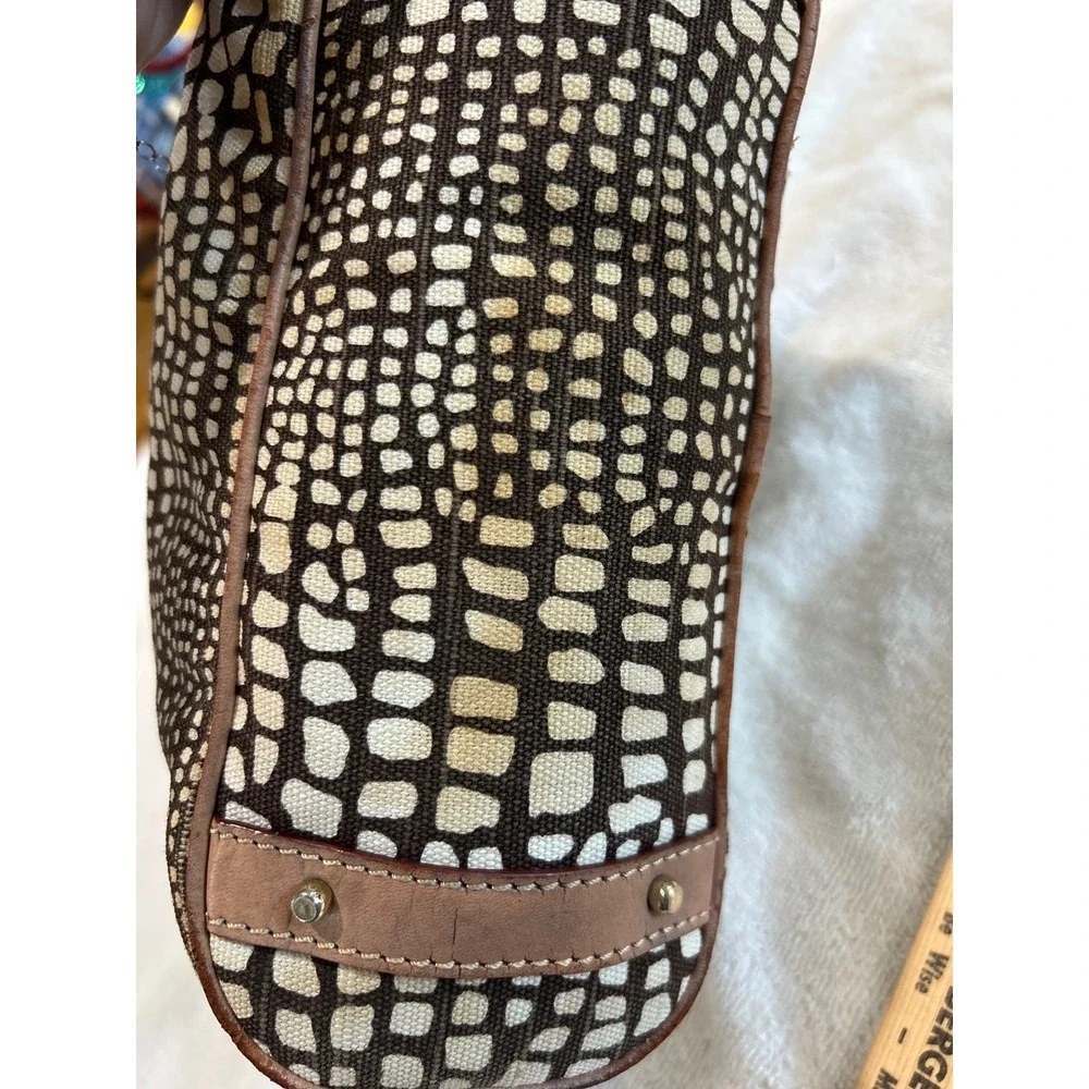Kate Spade New York Vintage Canvas Animal Print Tote Satchel Leather Y2K